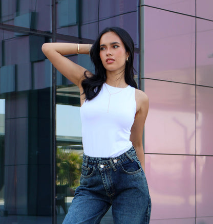 White Normal Cut Basic Top