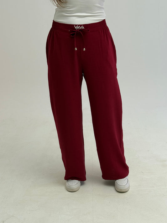 red linen pants