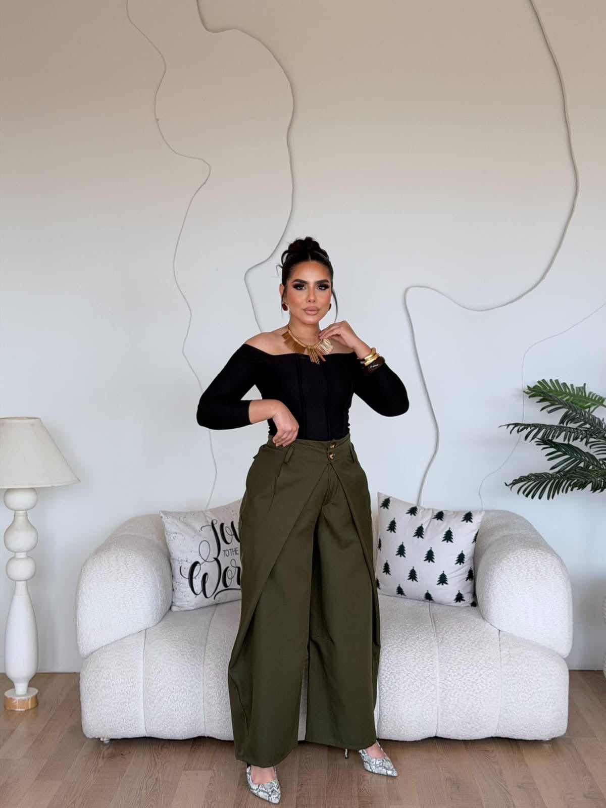 Dark Green Wrapped-Wide leg pants