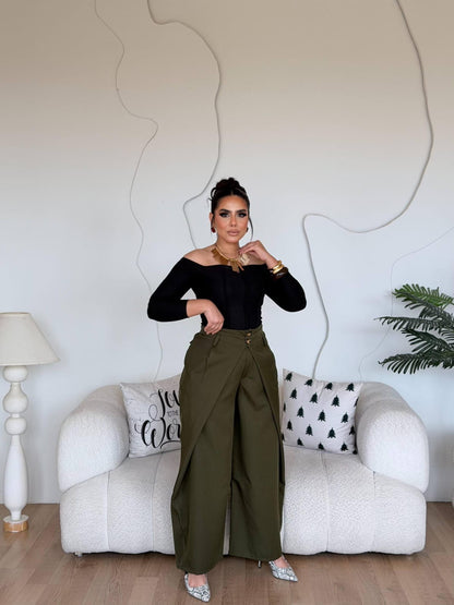 Dark Green Wrapped-Wide leg pants