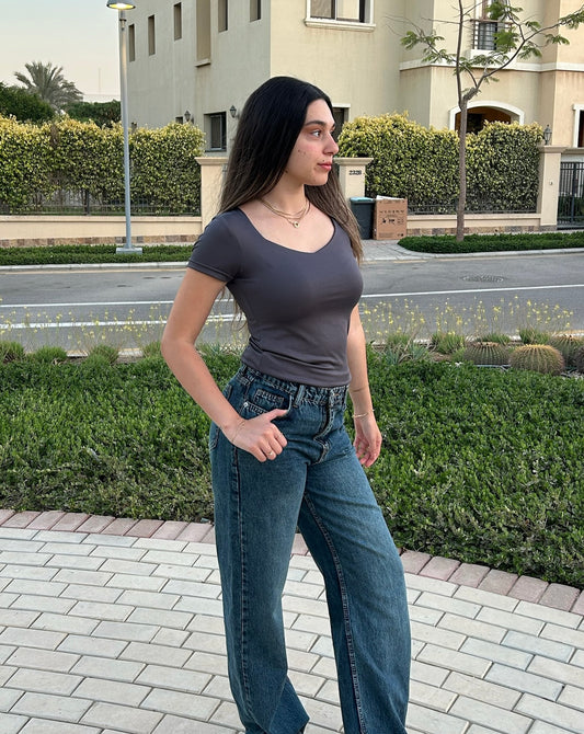 blue green high rise straight leg