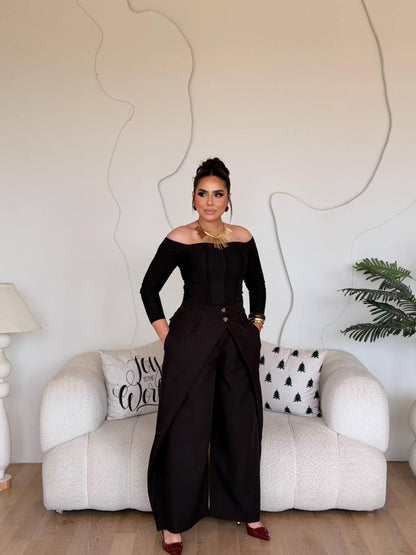 Black Wrapped-Wide leg pants