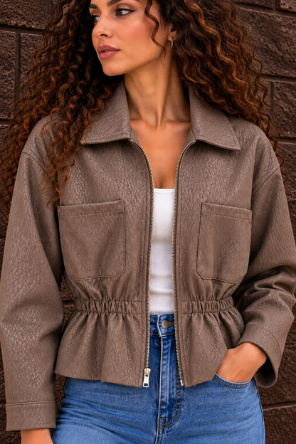Mocha Brown Tiger Textured Jacket