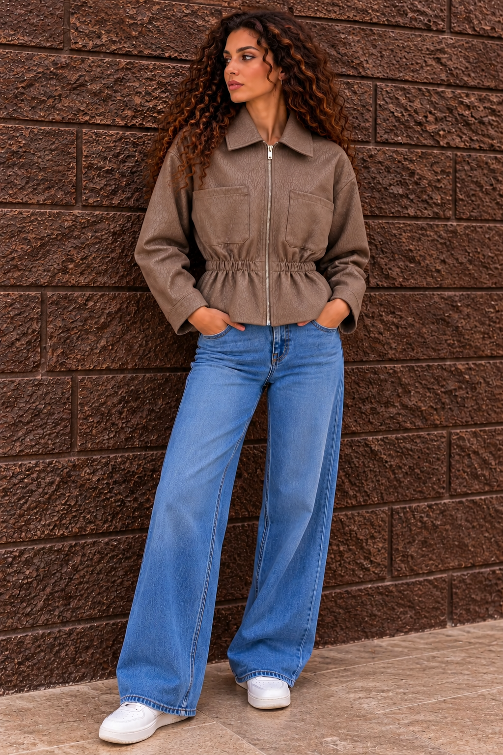 Mocha Brown Tiger Textured Jacket