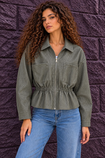 Olive Green Tiger Textured Jacket