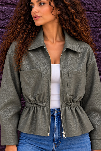 Olive Green Tiger Textured Jacket