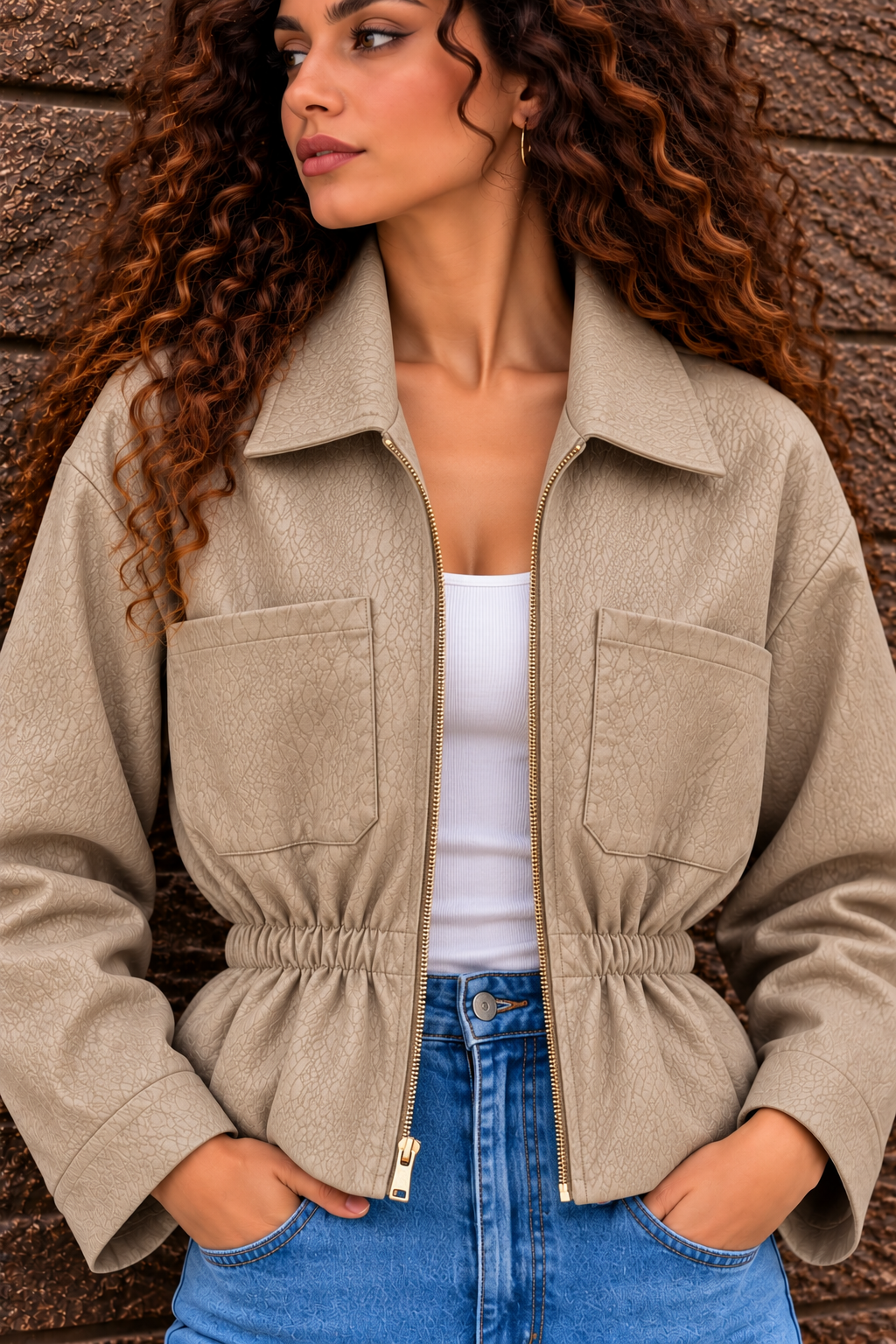 Beige Textured Jacket